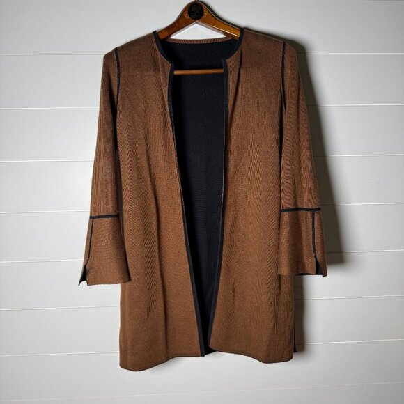 Black/Camel Reversible Open Cardigan Sweater Split Sleeves - Picture 9 of 10